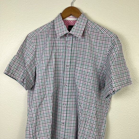 BOSS Hugo Boss Regular Fit Short Sleeve Plaid Button Down Shirt Men’s Sz M - Picture 3 of 9